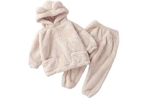 Arssm Girl Pants Sets Two Pieces Outfit Kids Bear Ear Fuzzy Fluffy Hoodie Sweatshirt with Fleece Sweatpants