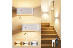 POPOIRON Motion Sensor Wall Sconce Indoor, Cordless Wall Lamp LED Wall Sconces Rechargeable Lamp, Remote Control, 8000mAh Battery Operated Wall Lights Brightness Adjustable for for Stair Closet Bedroom Hallway