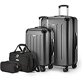 Amazon Basics 4-Piece Luggage Set, Hardside Suitcases with Spinner Wheels (22" Carry On & 28" Checked), Tote Bag & Travel Bag
