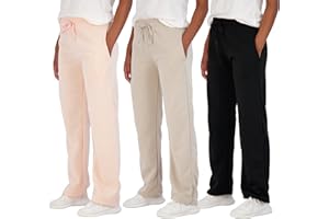 Real Essentials 3 Pack: Women's Relaxed Fit Fleece Open Bottom Sweatpants - Casual Athleisure (Available in Plus)
