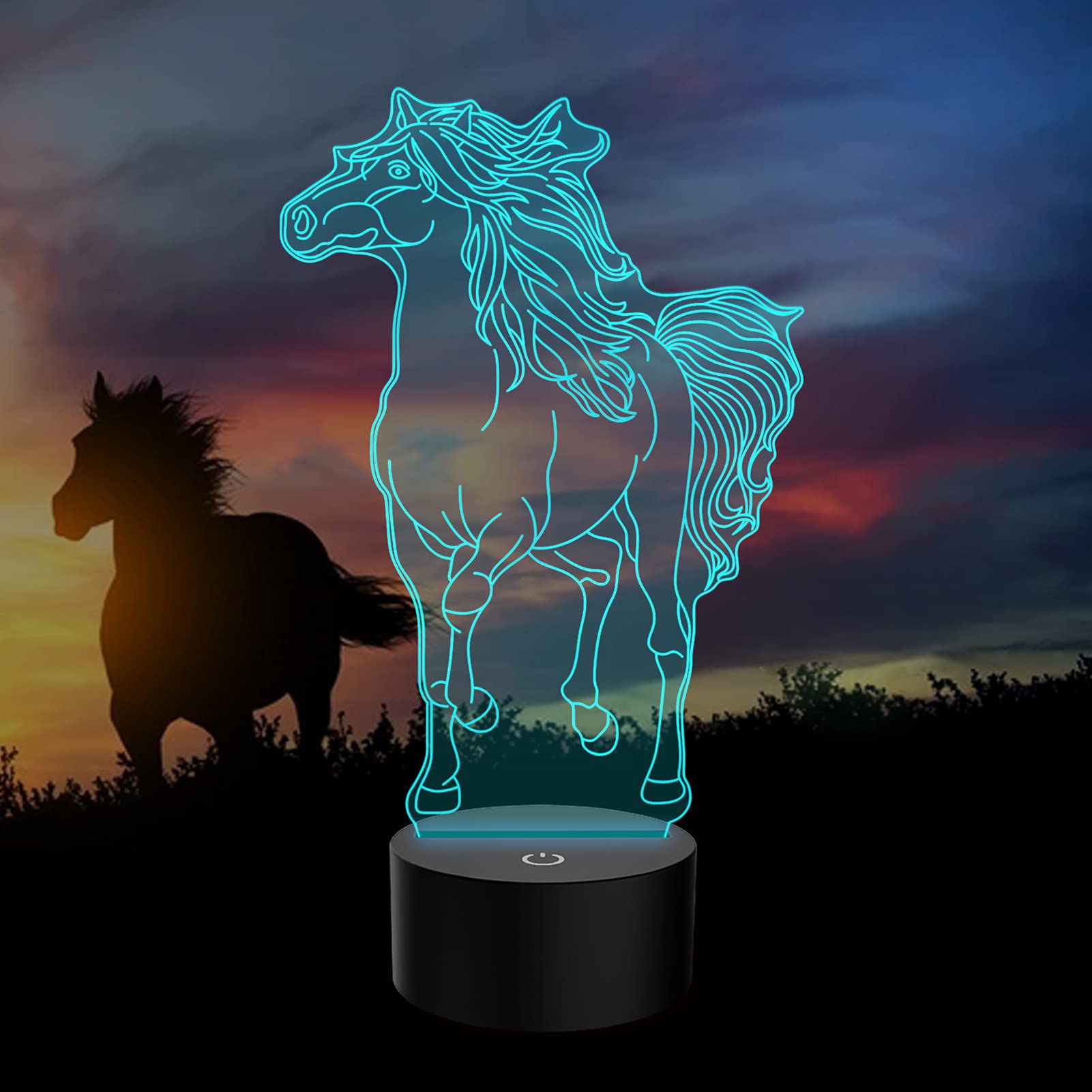PONLCY 3D Illusion Lamp Horse Led Night Light, 16 Colors Changing USB Desk Lamps with Remote Control, Bedroom Decoration Table Lights for Kids Birthday Gifts