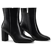 Elisabet Tang Women Ankle Boots 3 Inch Chunky Heel Side Zipper Ankle Booties with Square Toe