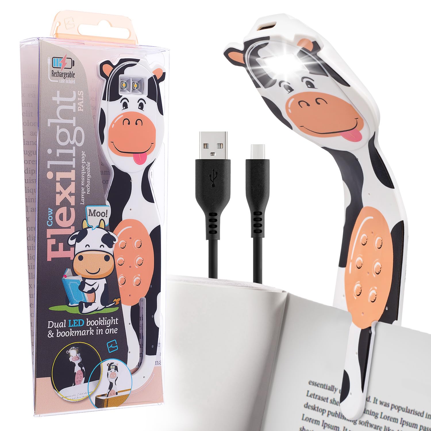 Gifts for Readers & Writers Flexilight USB Rechargeable 2-in-1 LED Reading Light | Bookmark & Clip-On Book Light | Reading Lamp for Children & Adults | Book Torch | Essential Book Accessories
