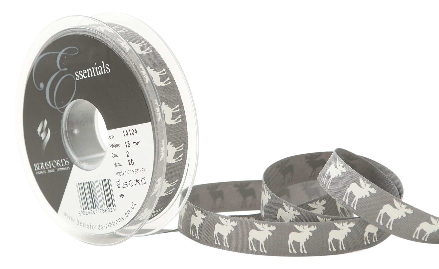 Berisfords Moose, Polyester, Smoked Grey, 10.4 x 10.4 x 1.9 cm