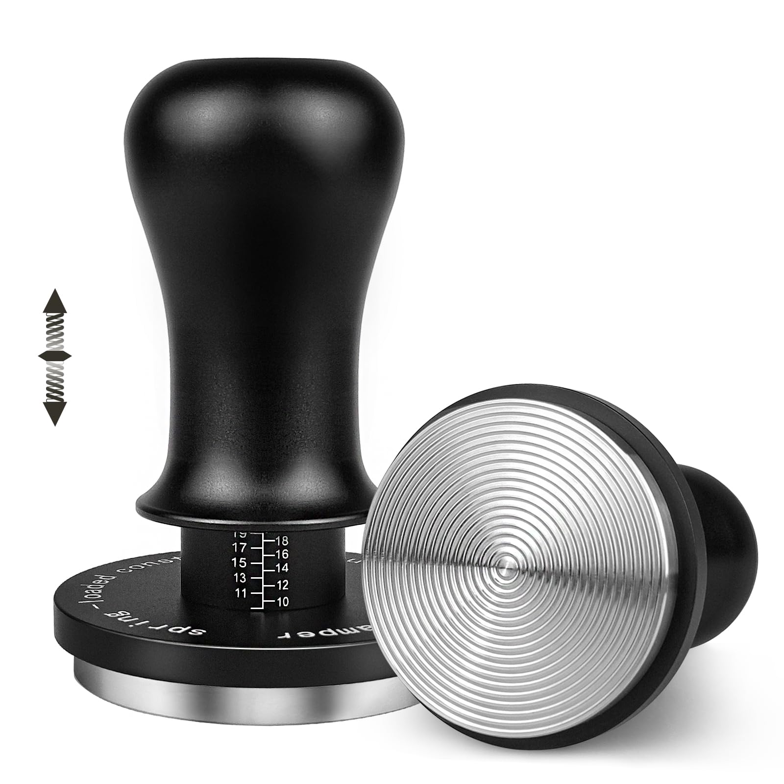 HOLIHOKY 58mm Tamper, 30lb Calibrated Constant Pressure Coffee Tamper for 58mm Portafilter, Self Leveling Spring Loaded Espresso Tamper with Stainless Steel Threaded Base, Black