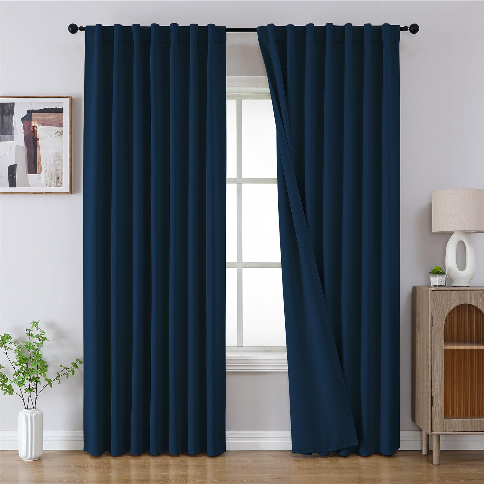 Photo 1 of CUCRAF Navy Blue Blackout Curtains 84 Inches Length 2 Panels Set, Rod Pocket and Back Tab Window Curtain, Dark Blue Thermal Insulated Darkening Drapes for Bedroom Living Room (W52 x L84 Inch)