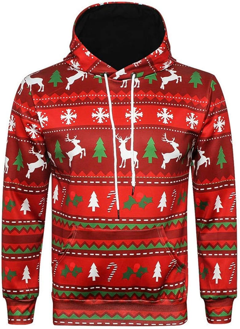 Amazon.com: FRCOLT Hoodies Mens 3D Christmas Reindeer Printed Long Sleeve Sweatshirt Pullover 
