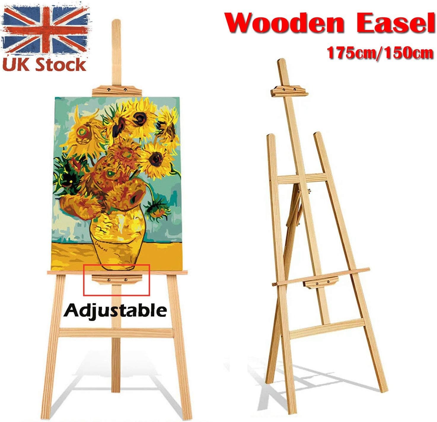 1.75M/69inch Studio Easel Wooden with Adjustable Height, Professional Large Wood Stand A-Frame Folding Pinewood Natural Wood Eso Artist for Drawing Painting Holder & Display Exhibition