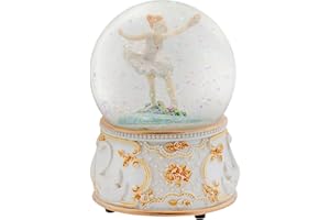 Elanze Designs Gold and White Swan Ballerina 100MM Sturdy Wind Up Musical Glitter Water Snow Globe Tabletop Dresser Nightstand Figurine Decoration Plays Tune Swan Lake