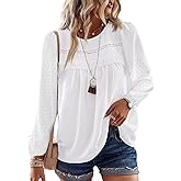 Falechay Boho Tops for Women Long Sleeve Shirts Crewneck Flowy Womens Blouses Dressy Casual Lace Hem Clothing Trendy 2026