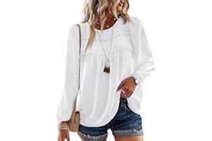 Falechay Boho Tops for Women Long Sleeve Shirts Crewneck Flowy Womens Blouses Dressy Casual Lace Hem Clothing Trendy 2026