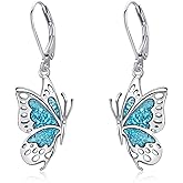 MONGAS Butterfly Earrings Sterling Silver Created Turquoise Drop Dangle Earrings Butterfly Jewelry Gifts for Women