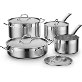Cooks Standard Professional Cookware Set, Stainless Steel Pots Kitchen Set Includes Saucepans, Saut&eacute; Pan, Dutch Oven with Lids - Induction Compatible, 8-Piece