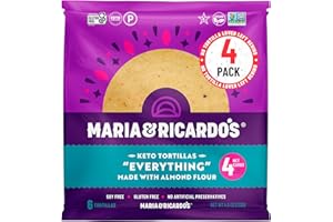 MARIA AND RICARDO'S Maria & Ricardo's KETO Tortillas | Almond 'Everything Seasoning' | Low Carb | Grain Free | Paleo | Non GMO | Vegan | Gluten Free | KETO Certified Tortilla Wraps. (4 Pack, 6 Tortillas per Pack)