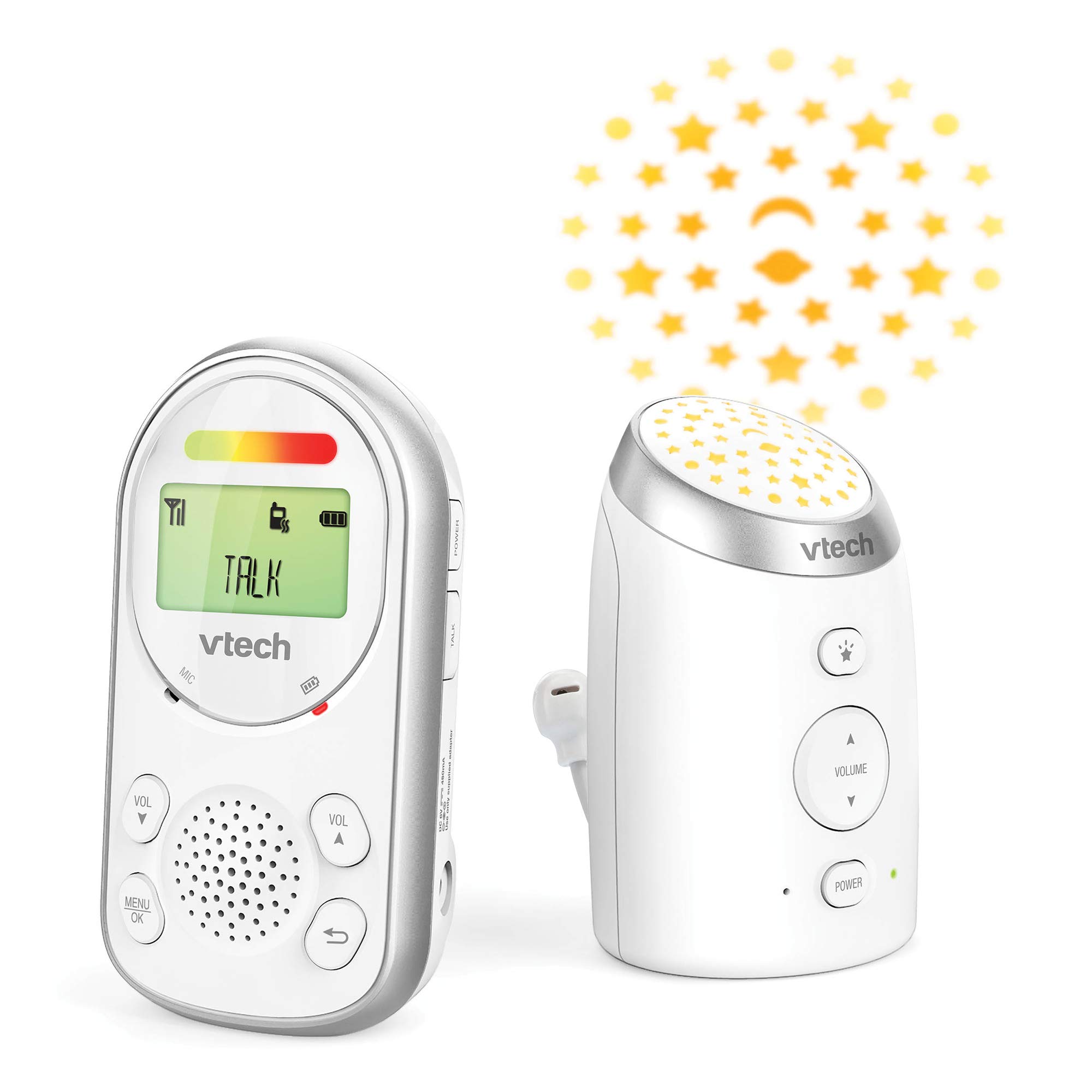 VTech AM706-1W Baby Monitor with Long Range, up to 1,000ft, Clear Sound, 2-Way Audio Talk, Vibrating Sound Alert, Glow-on-Ceiling Night Light