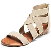 DREAM PAIRS Women's Elastic Ankle Strap Low Wedges Sandals