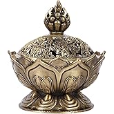 Classic Lotus Incense Burner，2.7Inch Charcoal Incense Burner Holder Cone Incense Holder Cone Incense Cone Holder Bakhoor Burner for Home Office Decor Meditation and Spiritual Relaxation(Bronze Color)
