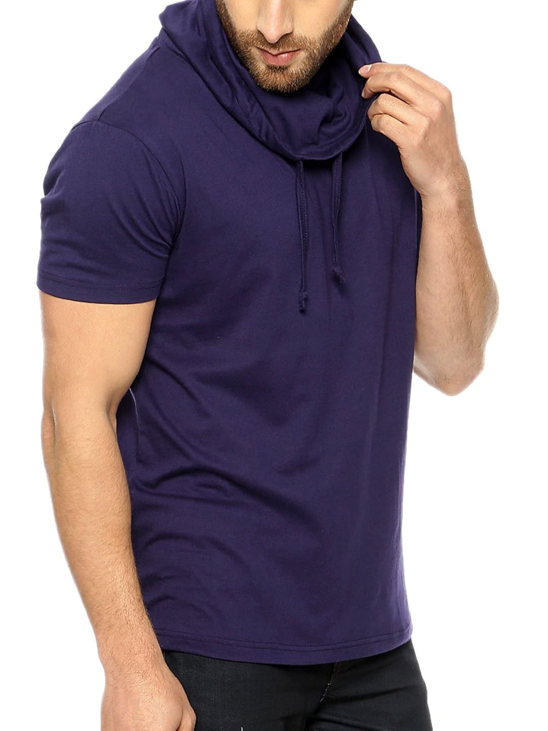 gritstones navy half sleeve cowl neck t-shirt