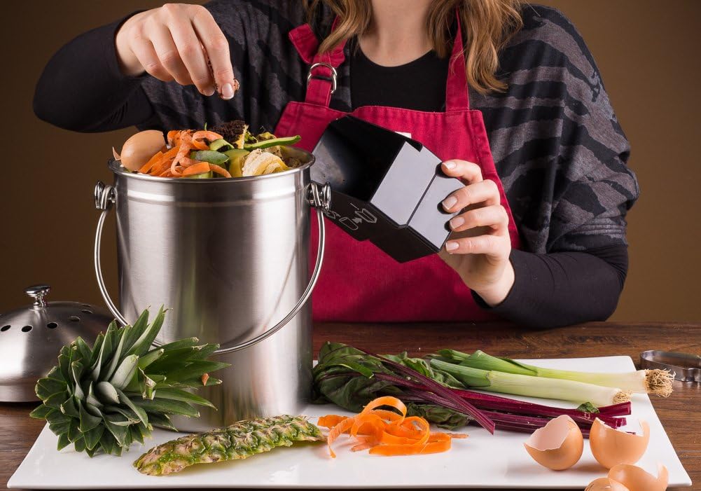 EPICA Stainless Steel Compost Bin 1.3 Gallon-Includes Charcoal Filter: Home & Kitchen