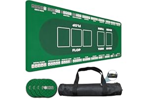 LENGAMPLAY Poker Mat, 8-10 Players Texas Holder Poker Table Top - 70" x 35" Poker Topper for Tables - Poker Game Mat with 8 Coasters in Gift-Ready and Zipper Storage Bag