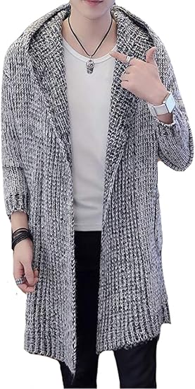 Amazon Piite ロングカーディガン メンズ 秋冬服 セーター ニット プルオーバー ニットセーター アウター 厚手 フード付き ジャケット カジュアル アウター ゆったり 原宿風 カーディガン 通販
