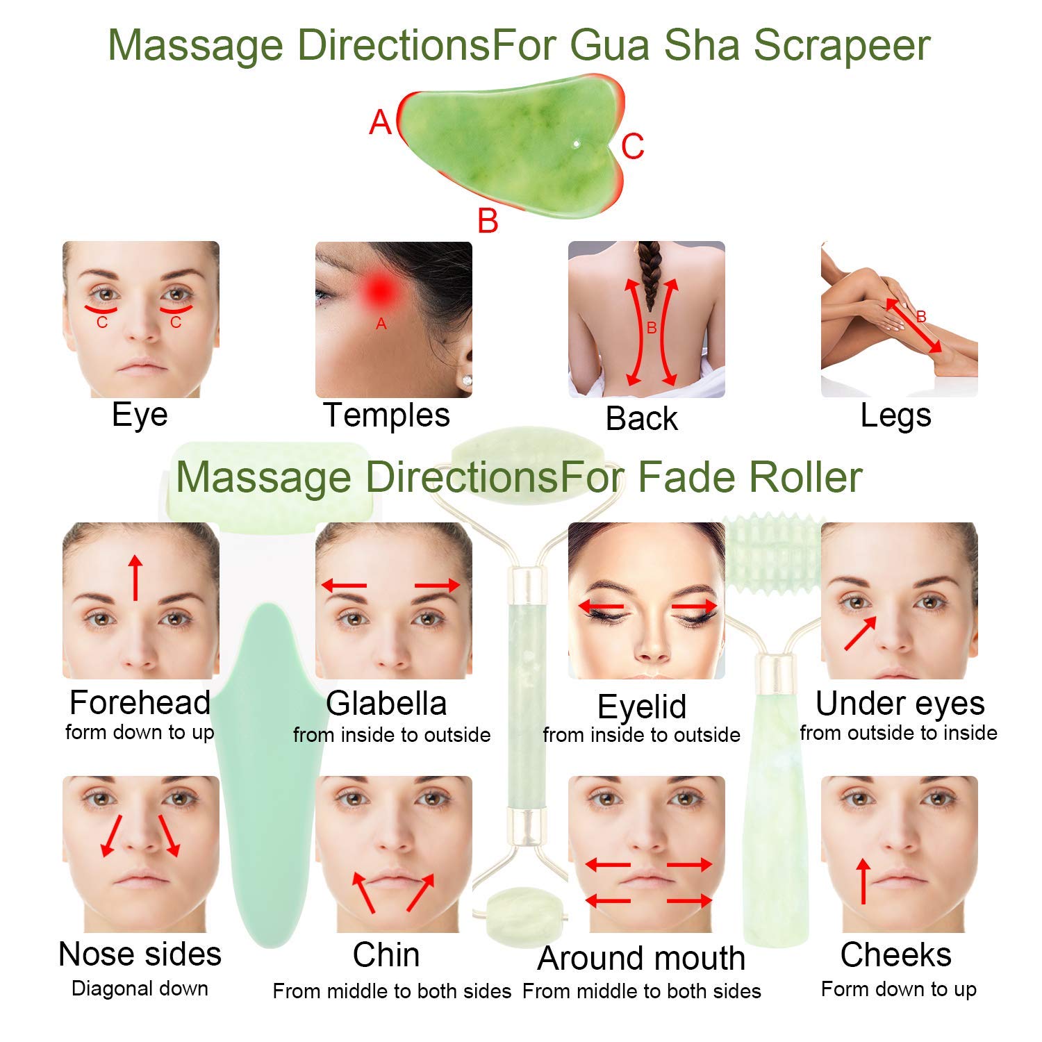 EAONE 4 in 1 Ice Roller Jade Roller Eyes Facial Massage Kits Skin Roller for Face Eyeball Neck Massage (1 Pc Cooling Roller, 1Pc Double Head Jade Roller, 1Pc Single Head Jade Roller, 1Pc Gua Sha Tool): Beauty