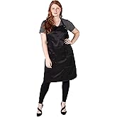 Betty Dain A Size Above Plus Size Salon Stylist Apron, Cut for Curves, Neck Strap with Adjustable Snap Closure, Lower Pockets with Zippered Bottoms, Lightweight, Water Resistant Nylon/Poly, Black, 1X