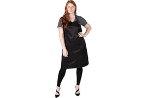Betty Dain A Size Above Plus Size Salon Stylist Apron, Cut for Curves, Neck Strap with Adjustable Snap Closure, Lower Pockets with Zippered Bottoms, Lightweight, Water Resistant Nylon/Poly, Black, 1X