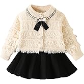 YETANLID Toddler Girls Sweater Skirt Set Bow-knot Cardigan Sweater with Black Skirt Size 2-7 Years