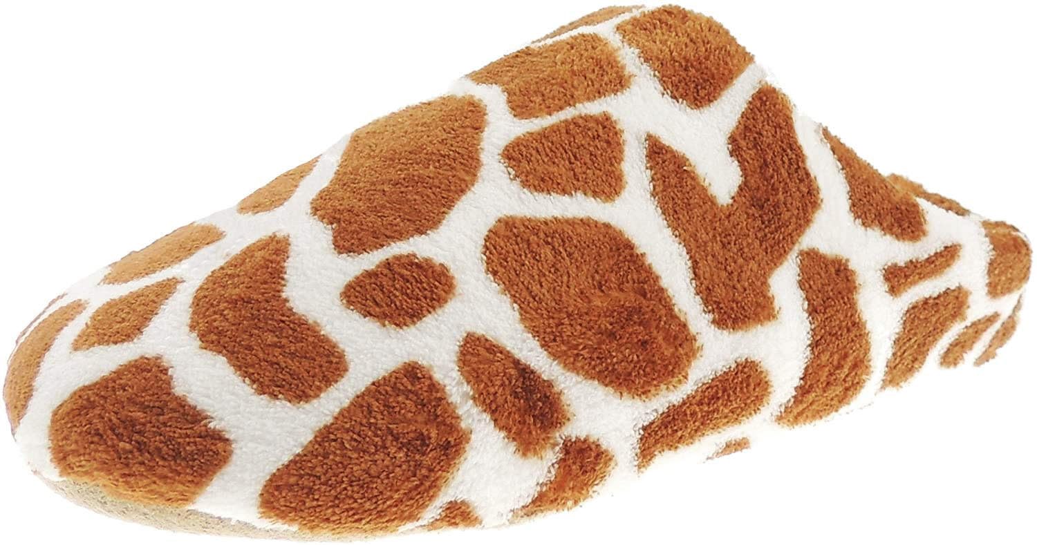Glamour Girlz Cute Comfy Novelty Animal Funny Soft Fleece Plush Fluffy Winter House Bedroom Sliders Slip On Slides Mule Slippers Christmas Birthday Gift Idea For Women Giraffe Print (3/4 UK) M