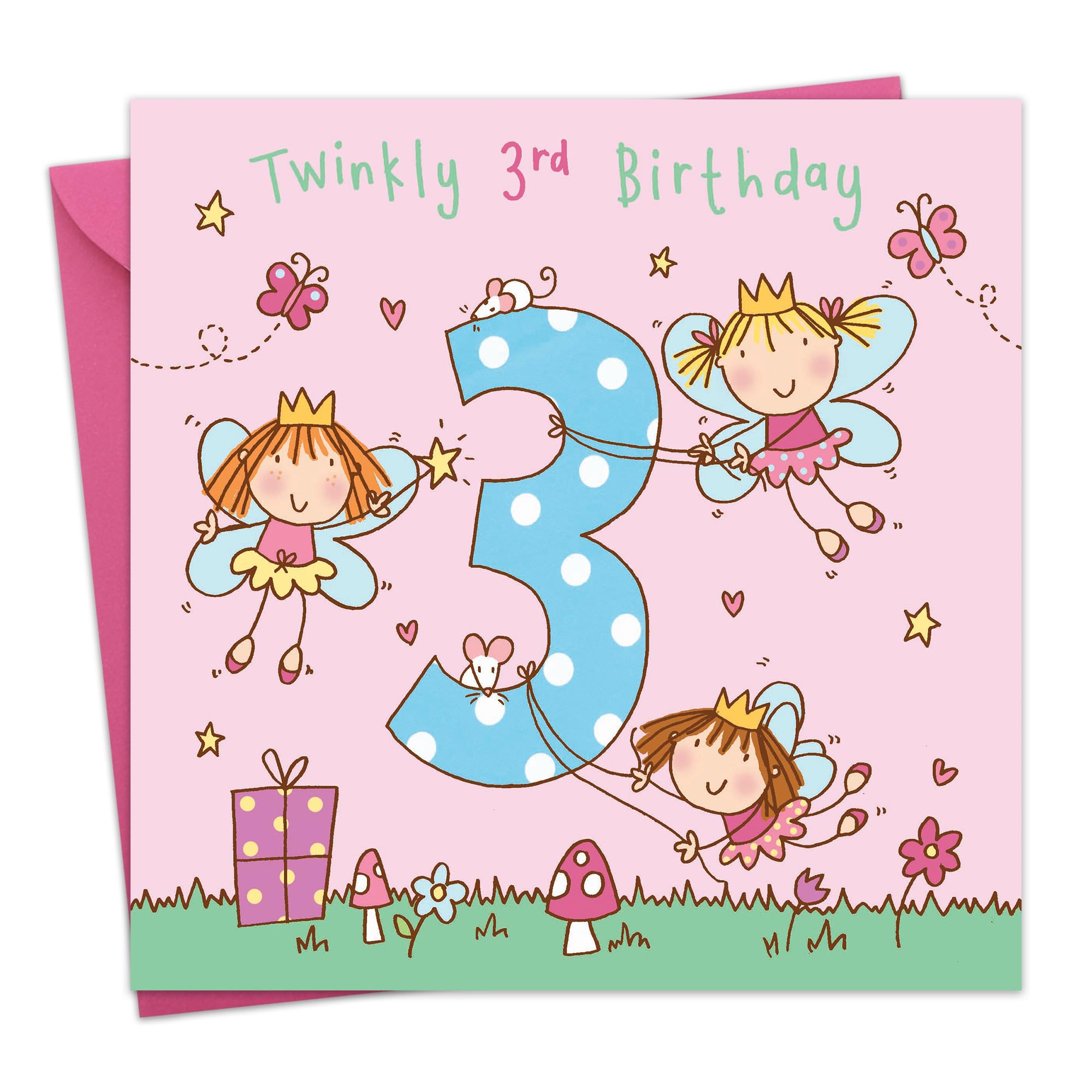 Twizler 3rd Birthday Card Girl Fairy Princess - Age 3 Birthday Card - Girls Birthday Card Age 3 - Happy Birthday Card 3 Year Old Girl - Childrens Birthday Card Girl - Card Age 3 Girl