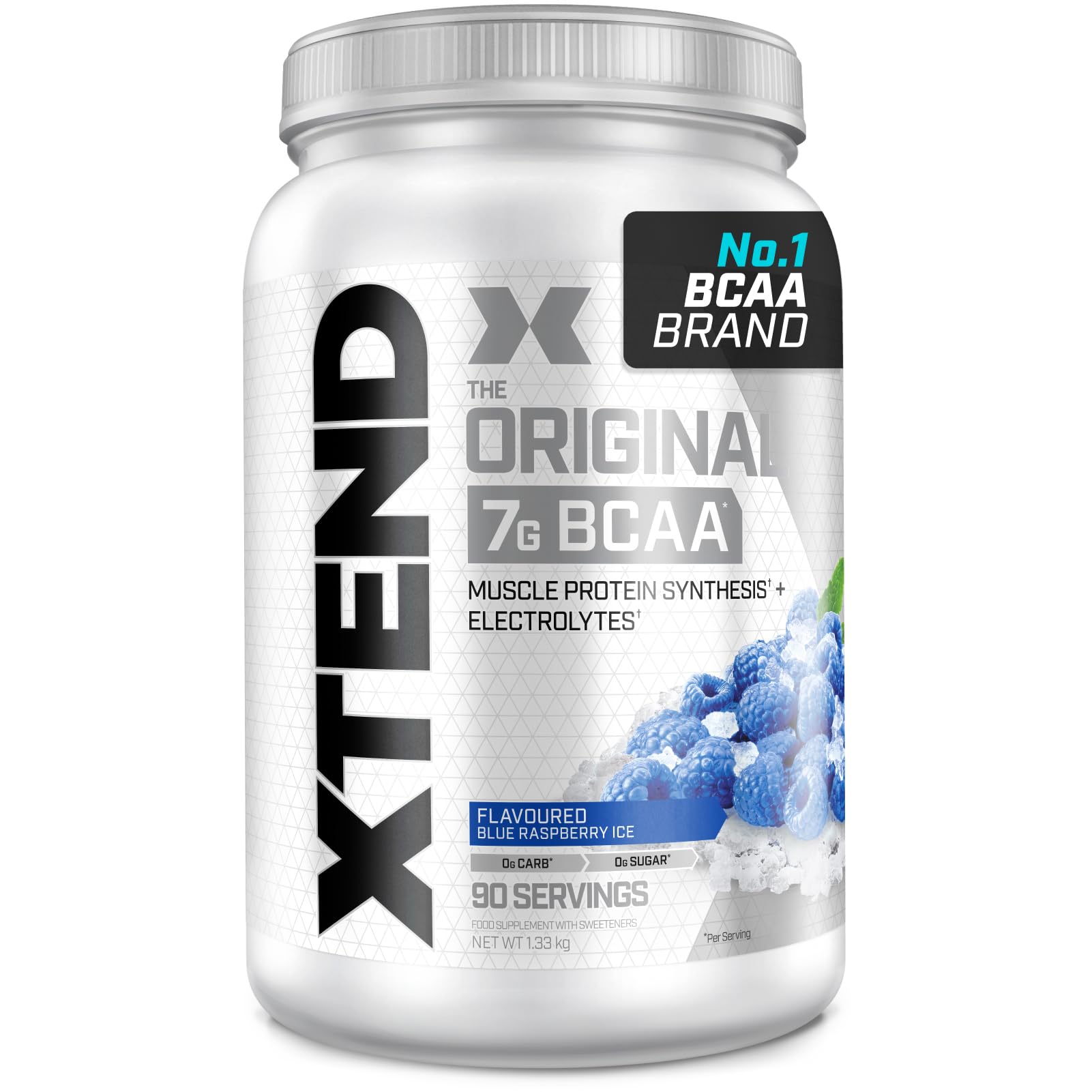 XTEND Original BCAA Powder Blue Raspberry Ice 90 Servings | 7g BCAAs Per Serving | Sugar Free Branched Chain Amino Acids and Electrolytes Powder for Post Workout Muscle Recovery and Hydration