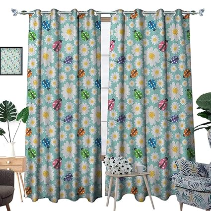 Amazon Com Warm Family Ladybugs Window Curtain Fabric Colorful