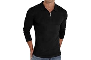 Askdeer Men's Polo Shirts Slim Fit Short/Long Sleeve Zipper Polo T Shirt Casual Golf Shirt Classic Tee