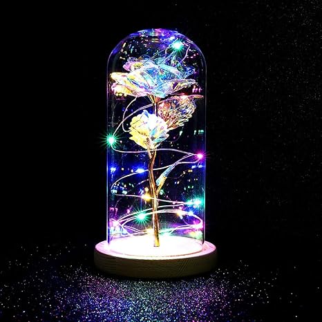 Amazon Soonhua 造花 バラ 花ランプ バレンタイン装飾 誕生日プレゼント 造花ライト Led 飾りランプ ガラスドーム 木製ベース 造花 オンライン通販