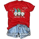 It's Fine We're Fine Everything's Fine Tshirt Women Christmas Gnomes Shirt Xmas Casual Holiday Tops
