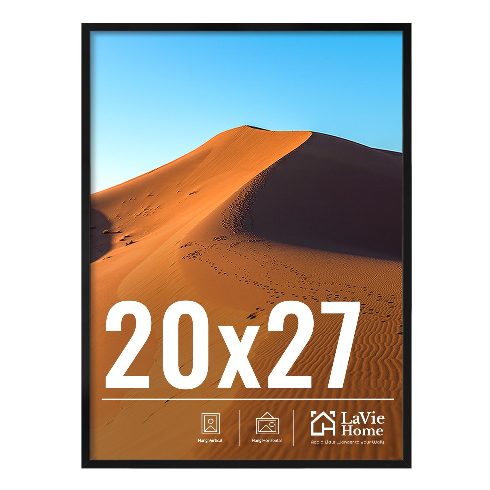 LaVie Home 20x27 Picture Frame for Wall Display, 20x27 Black Picture Frame with HD Plexiglas, 20 x 27 Poster Frame 1 Pack, Display Frame for Vertical or Horizontal, Classic Collection Image