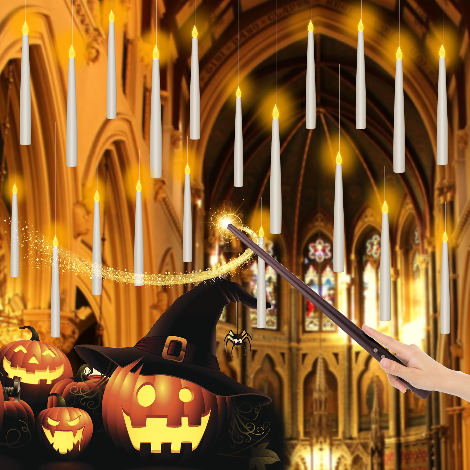 Photo 1 of 20Pack Halloween Decorations-Flameless Floating Candles with Magic Wand Remote, Flickering Flameless Taper Candles, Dripless LED Handheld Candles Home Decorations for Festive Wedding Halloween