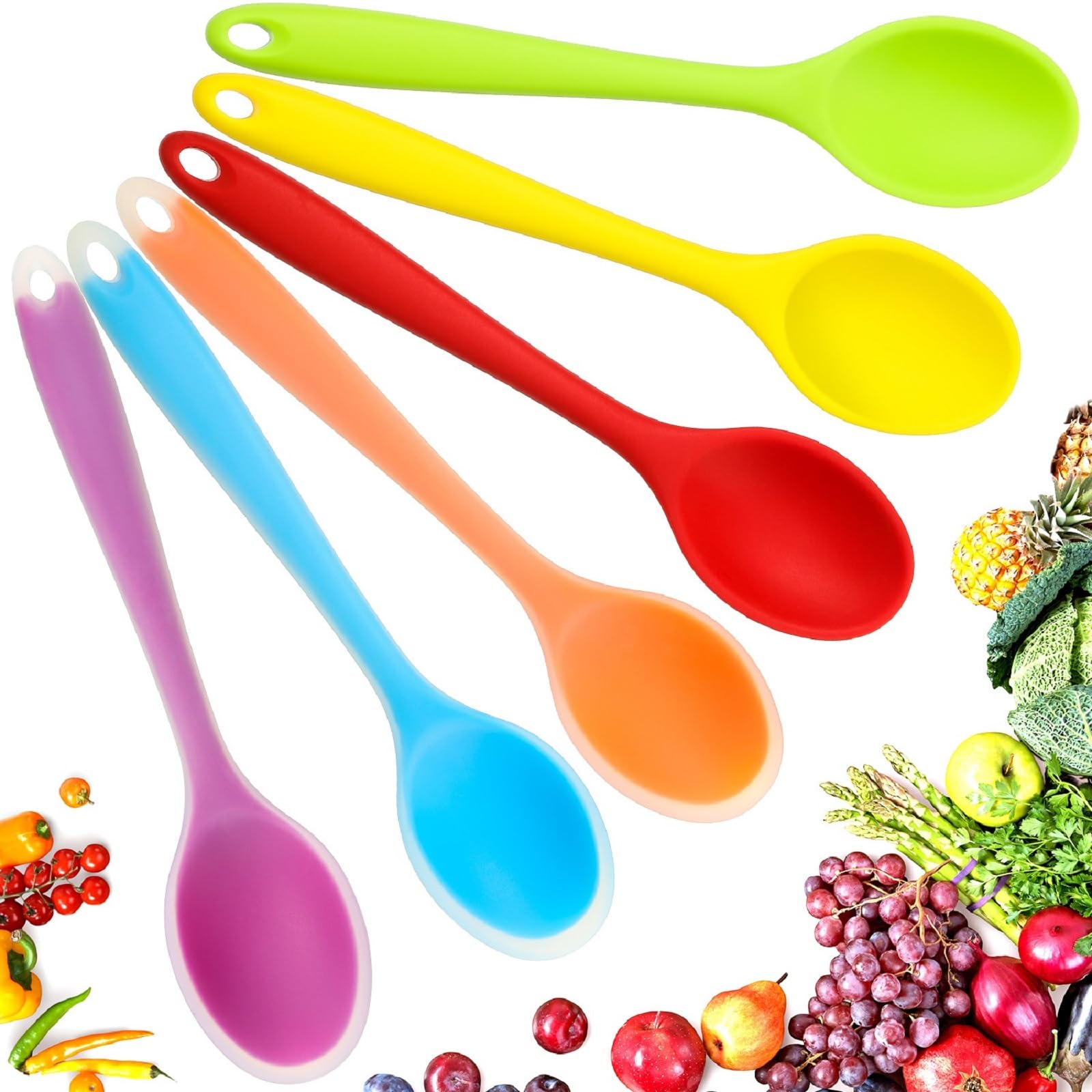 6 Pieces Small Multicolored Silicone Spoons Nonstick Kitchen Spoon Silicone Serving Spoon Stirring Spoon for Kitchen Cooking Baking Stirring Mixing Tools (Red, Green, Yellow, Purple, Orange, Blue)