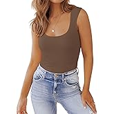 PINKMSTYLE Womens Basic Fitted Square Neck Tank Tops Double Lined Summer Tops Cute Sleeveless Shirts