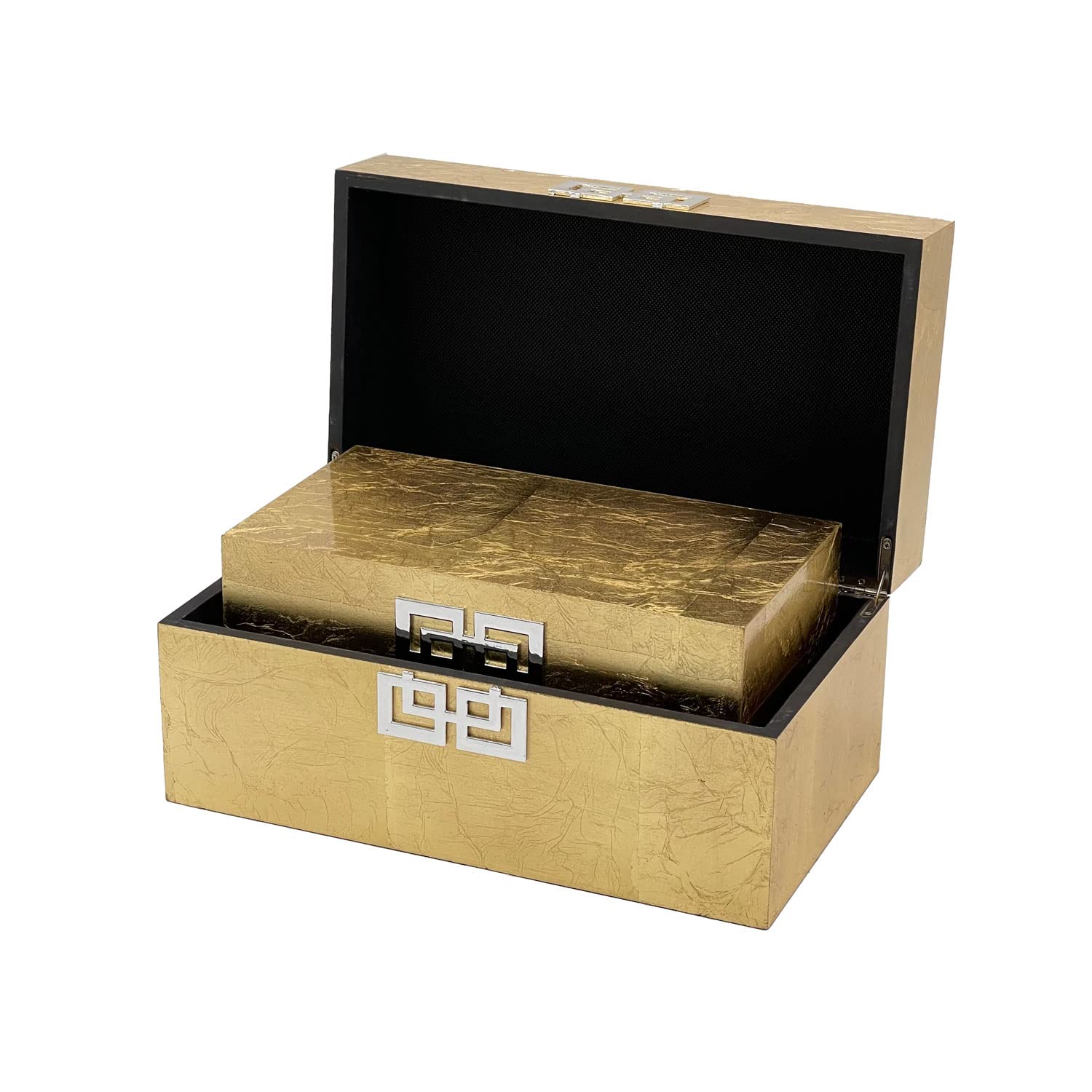 Photo 1 of **INCOMPLETE, SEE NOTES** Galt International Storage Box Set Decorative Storage Box w/Hinged Lid Classic Design Wood Decor Boxes with Geometric Clasp Storage for Bedroom & Home - Set of 2 (Gold Leaf)