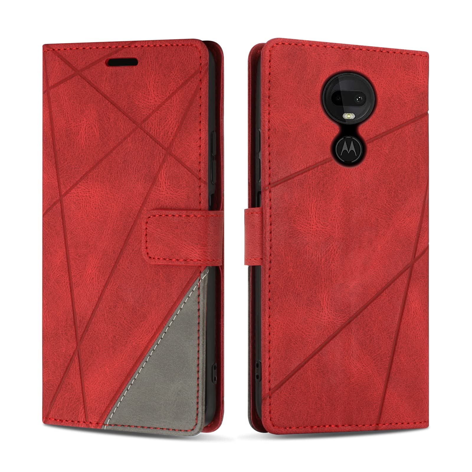 SONWO Case for Moto G7 / Moto G7 Plus, Protective PU Leather Wallet Book Cover for Moto G7 / Moto G7 Plus, Card Slots, Red