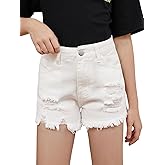Floerns Girls Ripped Raw Trim Shorts High Waist Straight Leg Denim Shorts