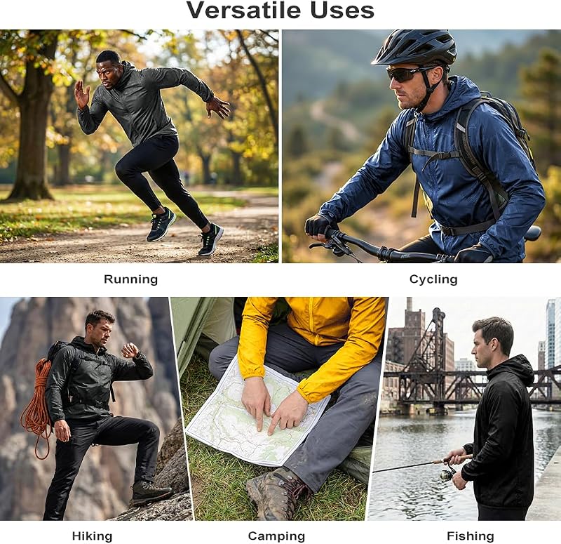 Veste de Pluie à Capuche Coupe-Vent Légère Imperméable et Respirant