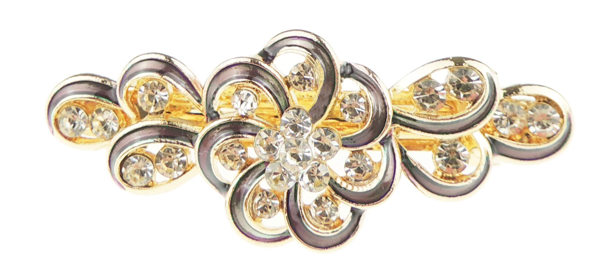 Womens Girls Crystal Rhinestone Diamante Wedding Birthday Party Evening Ponytail Fine Medium Hair Accessories Occasion Barrette Hairpin Grip French Spring Clip Enamel Round Bow (Brown)