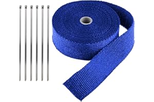 LKRXW Blue Exhaust Heat Wrap 2" x 16 Feet Motorcycle Exhaust Header Pipe Wrap Fiberglass Heat Shield Tape Car Manifold Insulation Thermal Protection with 6pcs Stainless Ties