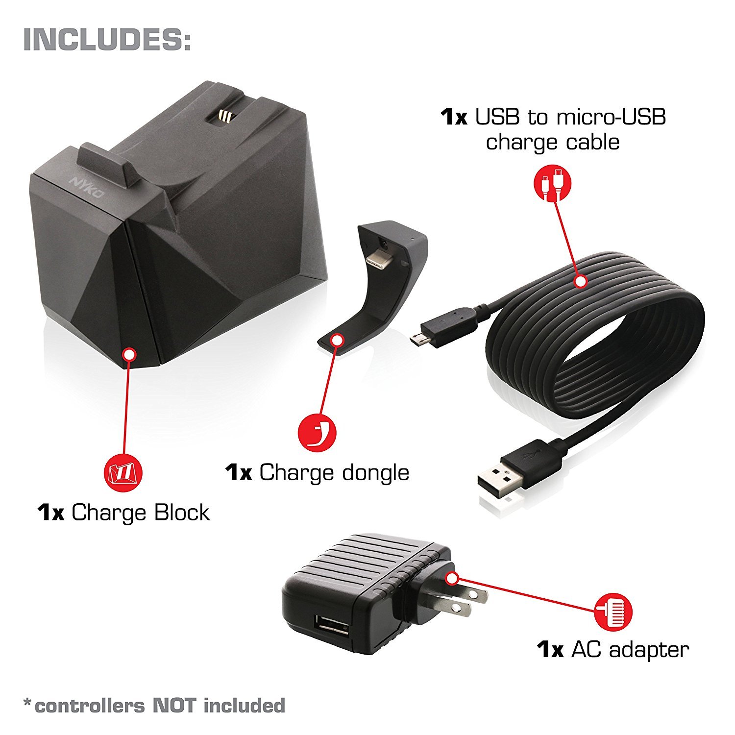 Nyko Charge Block Pro - Pro Controller Charging Station with patented charge dongle and included Micro-USB/AC Power Cord for Nintendo Switch: Video Games