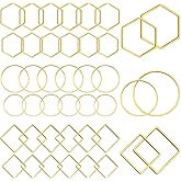 60pcs Beading Hoop Earring Findings Hypoallergenic Hexagon Square Round Earring Hoop Open Bezel Pendant Frame for DIY Crafts Accessories Supplies(Gold,3Shapes)