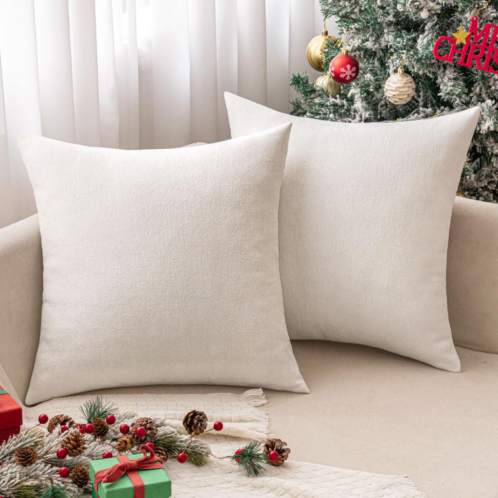 Photo 1 of MIULEE Pack of 2 Pure White Decorative Pillow Covers 18x18 Inch Soft Chenille Couch Throw Pillows Farmhouse Cushion Covers for Home Decor Sofa Bedroom Living Room