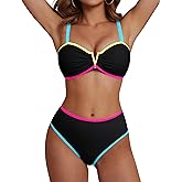 Blooming Jelly High Waisted Bikini Sets for Women Swimsuits Two Piece Bathing Suit Colorblock Sweetheart Neck Swimwear 2025